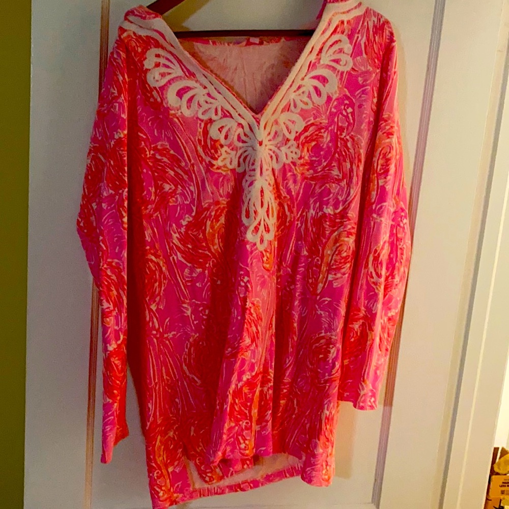 Lily Pulitzer shel cover up tiki pink